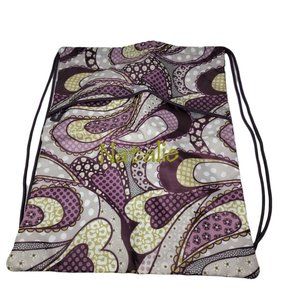Personalized "Natalie" Drawstring Cinch Backpack Tote Bag Purple Gray Paisley